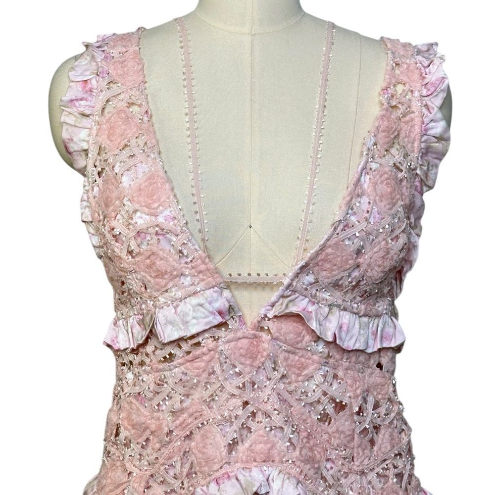 For Love and Lemons Alessia Pink Flora Ruffle Mini Dress | Size M - Picture 6 of 12